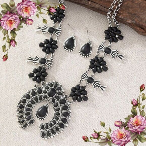 3pcs/set Vintage Style Fake Turquoise Necklace & Drop Earrings set - Picture 1 of 10